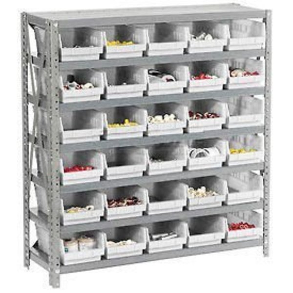 Global Equipment Steel Shelving with 30 4"H Plastic Shelf Bins Ivory - 36x18x39-7 Shelves 603435WH